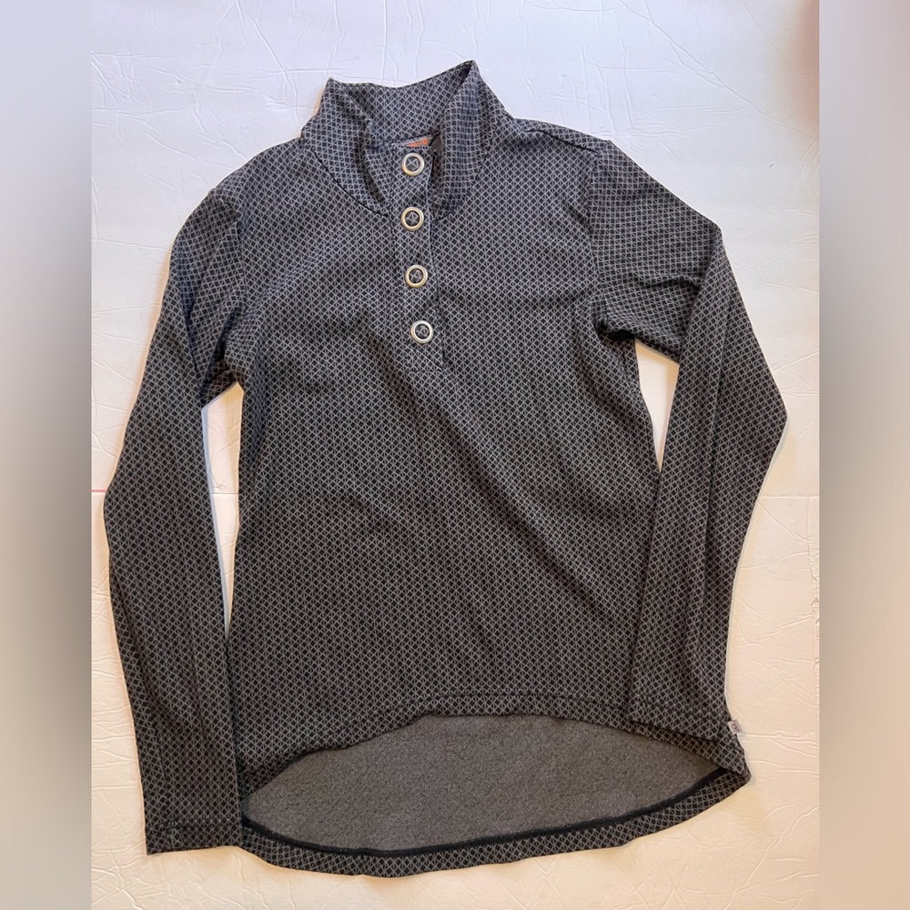 Merrell Pattern Black Gray Button Pullover Shirt Long Sleeve M Womens Outdoors